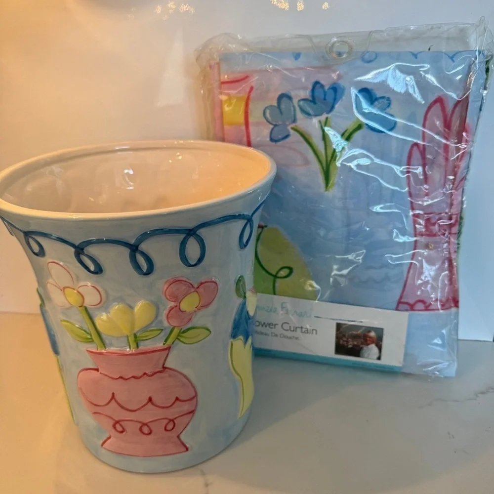 NEW Kids Shower Curtain Set - Wastebasket + Shower Curtain + Hooks